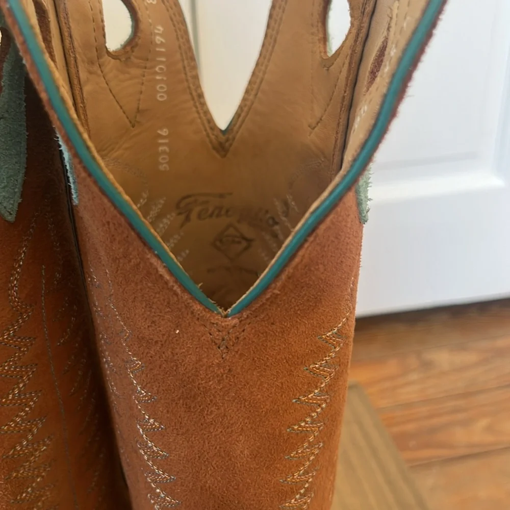 Fenoglio Tiffany Blue & Cognac Full Hide Boots 8.5 - Picture 3 of 10